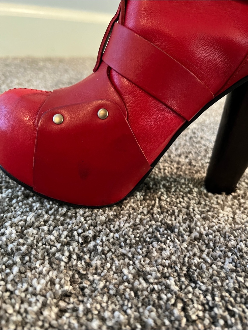 Versace Red Platform Ankle Booties with Stud Details - Picture 5 of 8